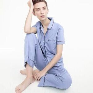 J. Crew women's pajama set XS blue short sleeve shirt pants 100% cotton